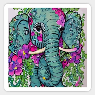 Cute elephant and flowers markers and watercolor painting Sticker